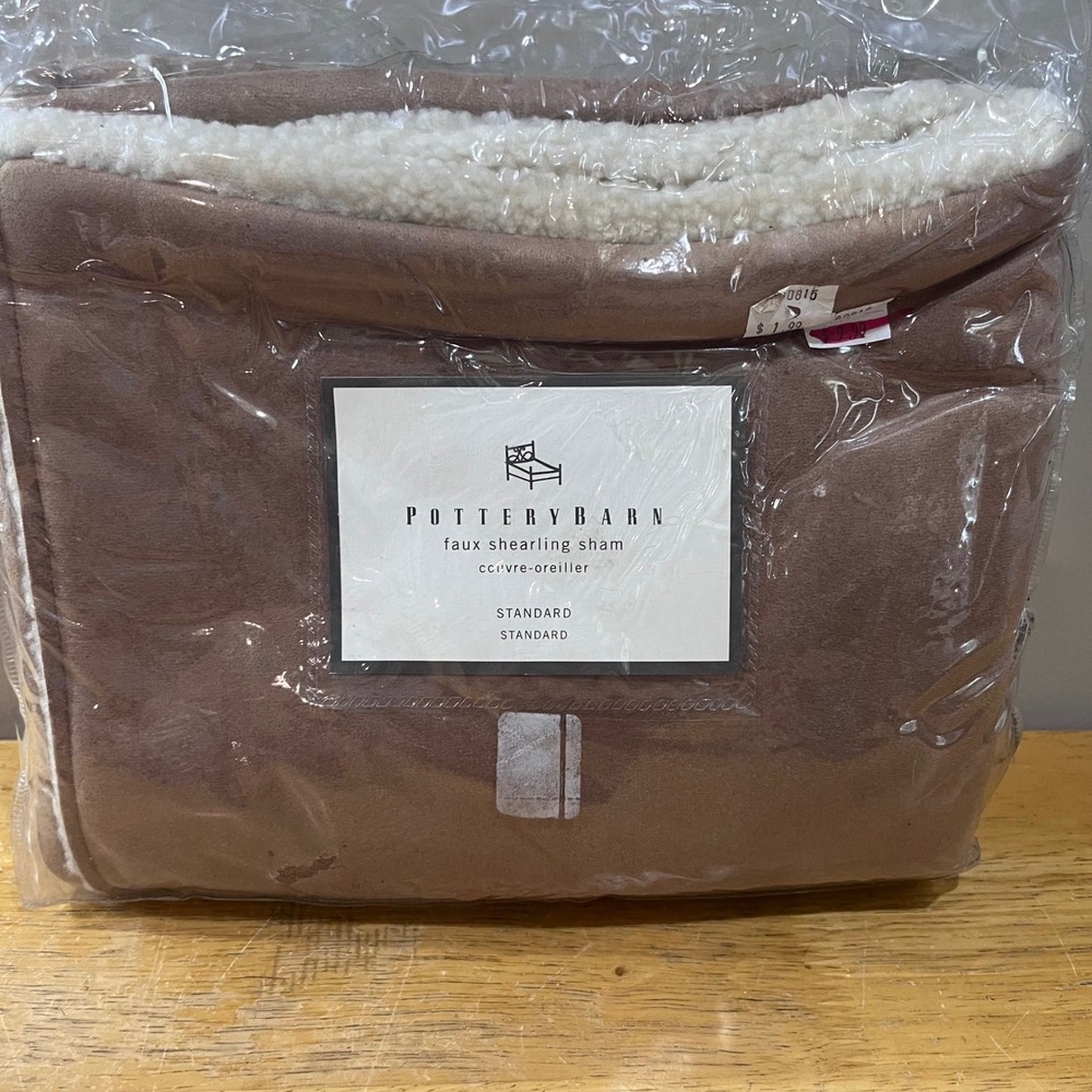 Pottery Barn Faux Shearling Standard Pillow Sham Brown Suede Rustic Cabin Cozy